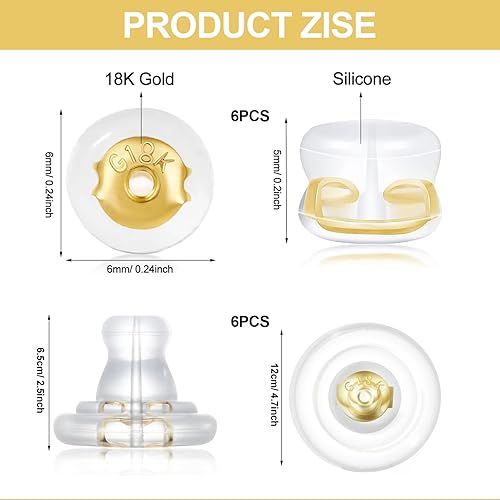 Kinretixia Lot de 12 fermoirs de boucles d'oreilles en or 18 carats, en silicone hypoallergénique, maintien sûr pour oreilles suspendues, hypoallergéniques - Nail Gallerys