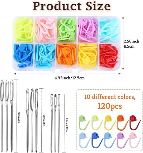FLZONHUT 120 Pièces Marqueur Tricot,10 Couleurs Marqueur Crochet avec 9 Aiguilles à Coudre à Gros Chas,Marqueurs de Mailles Pinces de Verrouillage en Plastique pour Couture,Tricot,Bricolage,Artisanat - Nail Gallerys