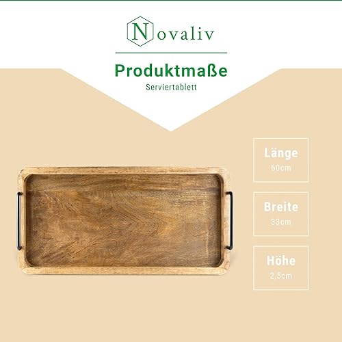 Novaliv Lot de 2 plateaux de service en bois de manguier 60 x 33 x 2,5 cm Plateau en bois de qualité supérieure avec poignées Plateau de service robuste avec anse pour les aliments, les boissons - Nail Gallerys