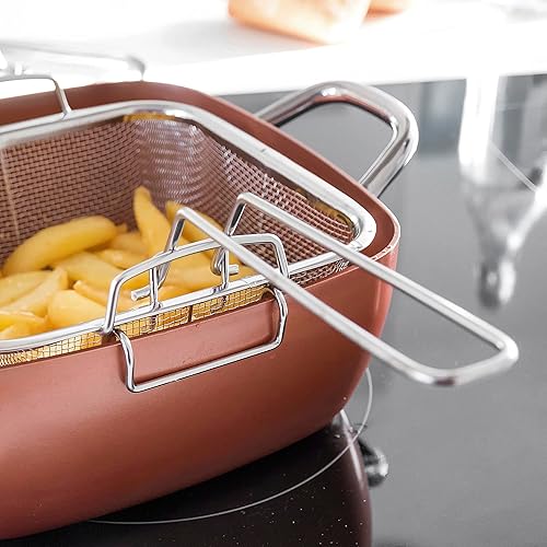 InnovaGoods - Poêle Multifonctions 5 en 1 Copper Coppans, Antiadhésive en Céramique, Multifonction: Rôtir, Cuire, Frire, Vapeur, Four, Argent Métallique, 24x24x9 cm, Aluminium - Nail Gallerys