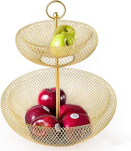 Corbeille A Fruit 2 Etages, Support à Fruits et Légumes, Panier A Fruits A Etages en Métal Décoration Plan de Travail - Coupe de Fruit Design – Noir/Doré,Gold - Nail Gallerys