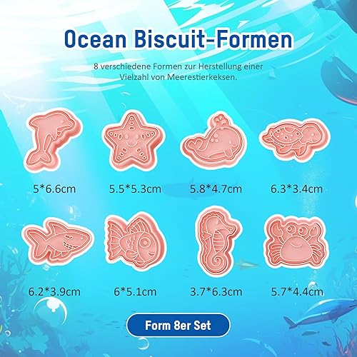 TONAUP Lot de 8 emporte-pièces 3D en plastique - Motif créature de l'océan - Pour enfants, biscuits, pâtisserie, décoration de gâteau, fondant, fruits - Nail Gallerys