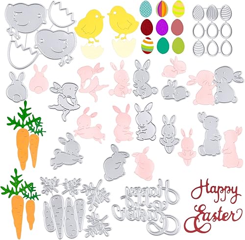 5pcs Matrices de Découpe Pâques Dies Scrapbooking en Métal en forme de Lapin Oeufs Carotte Poule Cutting Dies Gaufrage Artisanat de Bricolage Carte Album - Nail Gallerys