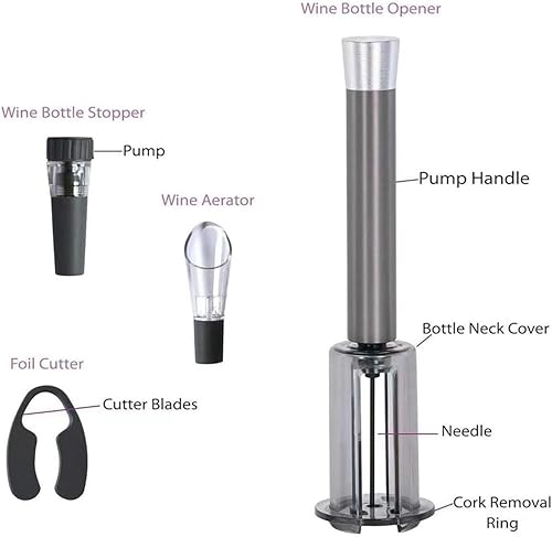 HUALEI-V Wino on The Go Kit d'ouverture de vin avec pompe à air comprimé et tire-bouchon facile à retirer avec poignée en alliage d'aluminium (rouge) - Nail Gallerys