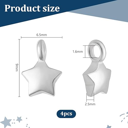 PH PandaHall 4Pcs Pendentifs à Breloques en Argent Sterling 925 en Forme D'Étoile Pentagramme Breloques en Métal pour la Fabrication de Bijoux Collier Boucle D'Oreille Porte Clés Bricolage - Nail Gallerys