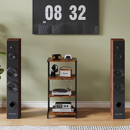 W&H Étagère HiFi en Bois à 4 Niveaux, Support pour Tourne-Disque pour Albums et disques, Supports et Supports stéréo avec Compartiments de Rangement pour lecteurs DVD, Consoles de Jeux, boîtiers TV - Nail Gallerys