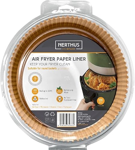 NERTHUS FIH 1444 Bac à papier rond pour Air Fryer 16 x 16 cm Antiadhésif, résistant à la chaleur, idéal pour friteuse à air, Marron - Nail Gallerys