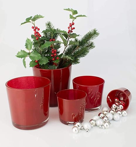 innaGLAS INNA-Glas Cache-Pot - Vase Alena en Verre, Rouge, 16cm, Ø 17cm - Vase Rond en Verre - Grand photophore - Nail Gallerys