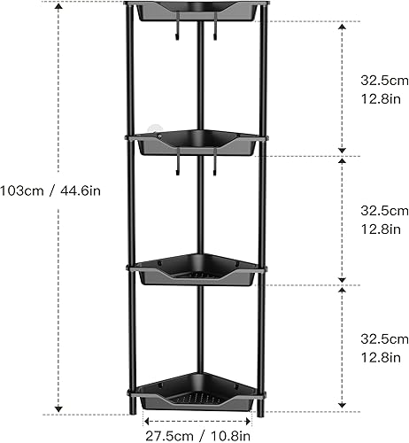 Orimade 4 Niveaux Support de Douche sur Pied,Etagère de Douche en Plastique et métal pour Salle de Bain 10.8 x 10.8 x 44.6 Pouces, Noir - Nail Gallerys