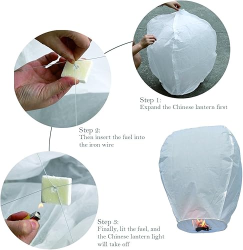 Lanternes Volantes Chinoises, JRing Lot de 22 Lanternes Volantes Blanches Inclus 2 Coeurs Rouges Géants pour Fêtes, Moments Romantiques et Magiques - Nail Gallerys