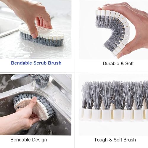 OITUGG Brosse Nettoyage Lot de 4 pièce - Comprend 2 pièce Brosse Vaisselle, 1 pièce Boule d'acier Pot Brosse, 1 pièce Pliable Coin Brosse, Poils en Fibre Brosse avec Manche - Nail Gallerys
