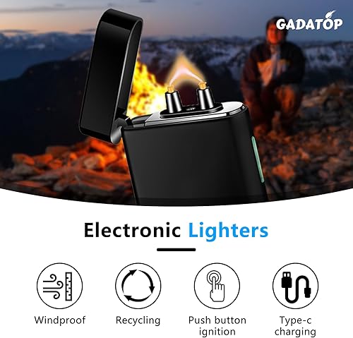 GADATOP briquet rechargeable briquets électriques briquet personnalisé briquets tempête métal avec affichage LED batterie luxe parfait pour barbecue camping et comme cadeau pour les anniversaires,Bleu - Nail Gallerys