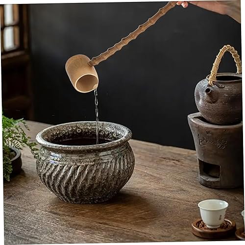 Louche en bois 16,5 pouces d'eau bambou avec une longue poignée de style oriental longue cuillère en bois à surfaces lisses en bambou pour servir le thé ou l'arrosage du jardin, une longue cuillère e - Nail Gallerys