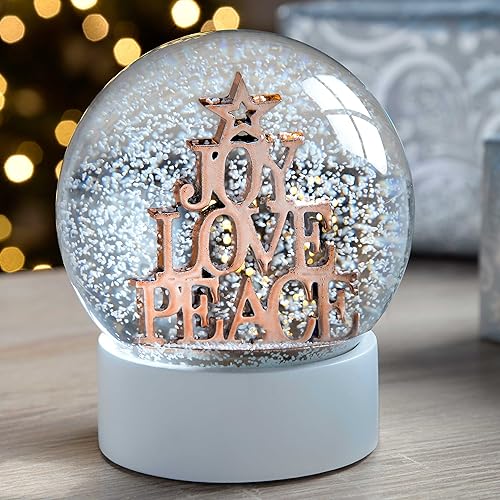 WeRChristmas Boule à Neige Joy Love Peace - Décoration de Noël - 12 cm - Or Rose/Multicolore - Nail Gallerys