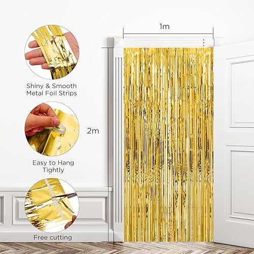 Romon 4 Pièces Rideau Frange Anniversaire Or, Rideau Métallique de Frange 1m × 2m, Rideau Anniversaire pour Fête d'anniversaire, Fête de fin d'études, Baby Shower - Nail Gallerys