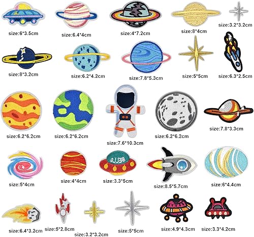 AvoDovA 26PCS Broderie Patch Thermocollant, Espace Planet Astronaute Broderie Patch Thermocollant, Patches à Repasser, Patch en Tissu, Ecusson à Coudre pour Vêtement T-Shirt Jeans Veste Sac - Nail Gallerys
