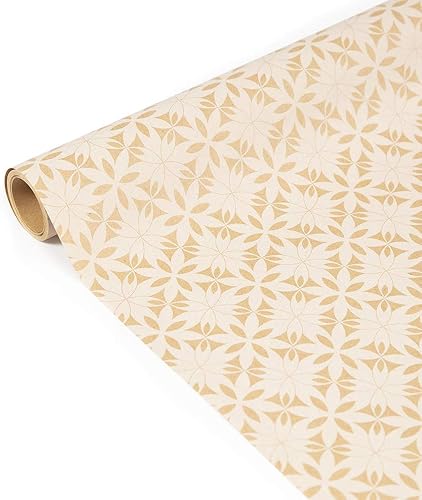 Clairefontaine 223830C - Un Rouleau De Papier Cadeau - Kraft Brut 70g 100% Recyclé - 5mx35cm (Spécial Petite Largeur) - Motif : Fleurs Blanches - Emballage Cadeau, Idéal Pour Les Petits Emballages - Nail Gallerys