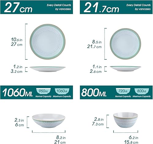 Vancasso Pluvo Service de table 32 pièces - Ensemble de vaisselle avec 8 assiettes plates, assiettes à gâteau, bols à pâtes et bols pour 4 à 12 personnes - Nail Gallerys