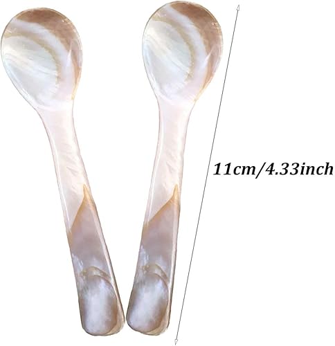 Gewene Lot de 2 cuillères à caviar fabriquées à la main - En forme de mère de perle - Avec poignée ronde - Pour caviar ou serving - Couleur café - Nail Gallerys