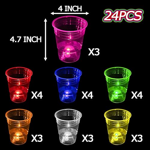 meishuneu Lot de 24 gobelets colorés phosphorescents pour les événements de fête les fêtes à la maison les anniversaires les concerts les mariages les barbecues les vacances à la plage les bonnets - Nail Gallerys