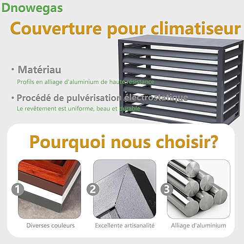 Dnowegas Cache Climatiseur Exterieur cache pompe à chaleur Cache climatiseur aluminium Cache Clim Aluminium Gris Louver Haut-L100*W50*H70(1.5P) - Nail Gallerys