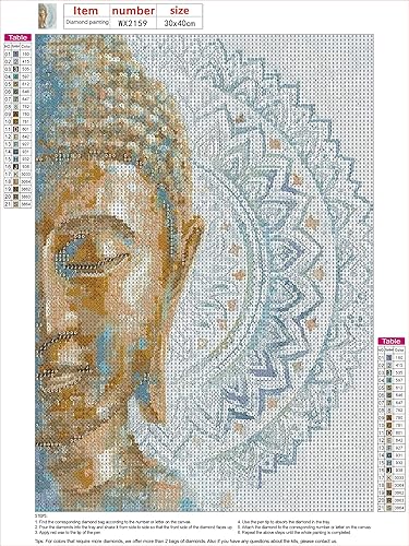 QENSPE Peinture Diamant Adulte, Statue de Bouddha Diamond Painting 5D Complet, Ancien Diamant Kit Enfants, Diamant Strass Point de Croix Cristal Painting pour Murale Décoration 30x40cm - Nail Gallerys