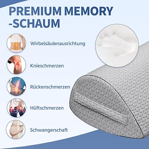 Oreiller Mémoire de Forme pour Genoux – Coussin Ergonomique pour Dormeurs Latéraux – Coussin de Positionnement pour Genou, Dos & Hanche – avec Housse Lavable et Poignée - Nail Gallerys