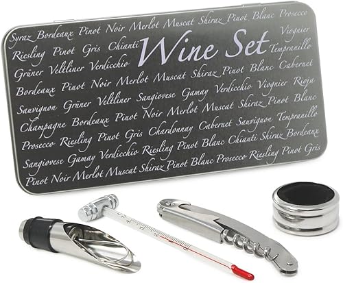 COM-FOUR® Coffret de départ pour sommelier 4 pièces, coffret cadeau dans une boîte en métal fine pour les amateurs de vin - ouvre-bouteille avec tire-bouchon (04 pièces dans un coffret cadeau) - Nail Gallerys