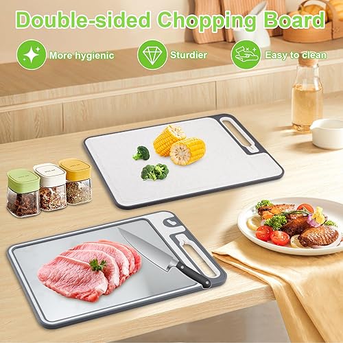 Aischens Planche à Découper Titanium Double Face Antidérapante - Qualité Alimentaire (Titane Pur/PP Paille de Blé) pour Cuisiner Viande & Légumes - Design Hygiénique Lavable Lave-Vaisselle - Nail Gallerys