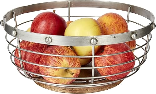 KitchenCraft Bol à Fruits en Métal/Bois de Style Vintage pour Cuisine Industrielle, Gris, 28 X 28 X 12 cm - Nail Gallerys
