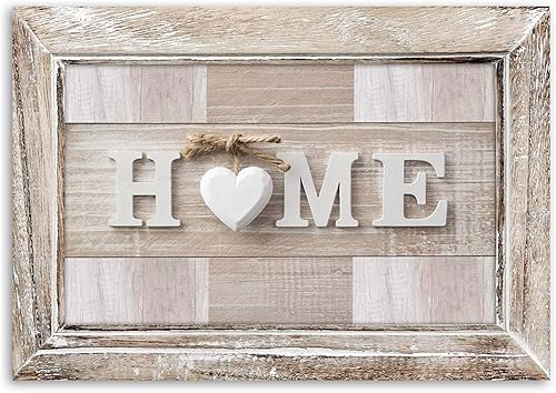 Feeby Tableau déco mural vintage rétro 90x60 cm Image moderne coeur rameau nœud de ruban gris - Nail Gallerys