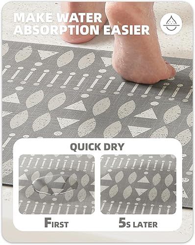 COLOR&GEOMETRY Tapis de Bain Antidérapant 60x110cm, Super Absorbant Diatomite Tapis Douche, Boho & Vintage Tapis Salle de Bain, Ultra Mince Tapis Bain pour Salles de Bains, Cuisines - Gris - Nail Gallerys