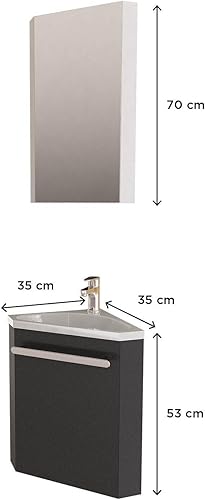 MOB-IN Ensemble Lave-Mains d'angle SKINO Gris + Vasque + Miroir - Nail Gallerys