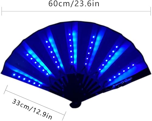 Éventail à main LED de fête, ventilateur pliable multifonction à main, grand éventail pour danse en ligne, performance sur scène, anniversaire, mariage, décoration d'intérieur (bleu) - Nail Gallerys