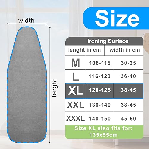 DUOJIN Housse Table à Repasser Taille XL / 135x55cm, Housse de Planche à Repasser 3 en 1 avec Coton Aiguilleté Épaissi de 6cm de Haute Qualité Convient pour Centrale Vapeur, Fers à Vapeur, Gant inclus - Nail Gallerys