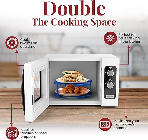 DoubleWave Mini empileur d'assiettes à micro-ondes à 2 niveaux pour petits micro-ondes. Chauffe deux assiettes plates de 25,4 cm à la fois, sans flétrissement! Sans BPA et mélamine (mini bleu) - Nail Gallerys