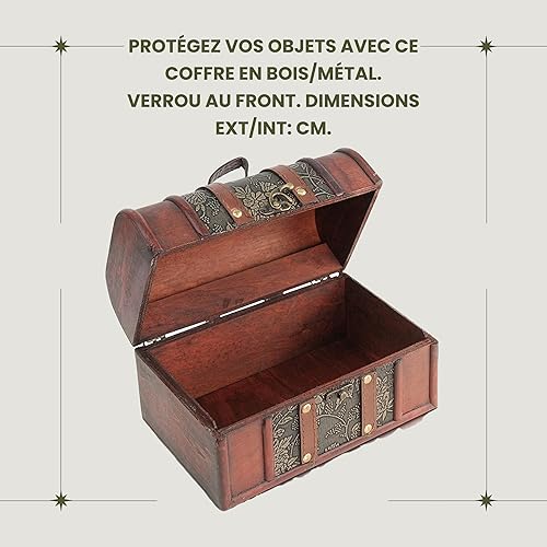 Brynnberg Boîte de Rangement Coffre au Trésor - Bois et en Métal - Design Vintage Unique, Fabriquée à la Main - Élément Décoratif Impressionnant 22x14x14cm - Nail Gallerys
