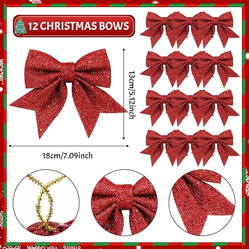Taufe 12PCS Noeud de Noel à Paillettes,Noeud Noel,Noeud Sapin de Noel,Noeud Rouge Noel,Arcs de Noël,Noeud Sapin Noel,Noeud Noel Sapin,Noeuds décoratifs de Noël,pour Décoration de Couronnes Noel(A) - Nail Gallerys