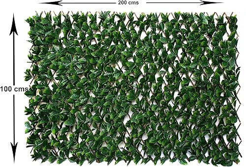 GreenBrokers Treillis Artificiel Extensible en Saule avec Feuilles Vertes et Fleurs Rouges (1 m x 2 m) – Résistant aux UV, A1262–01 - Nail Gallerys