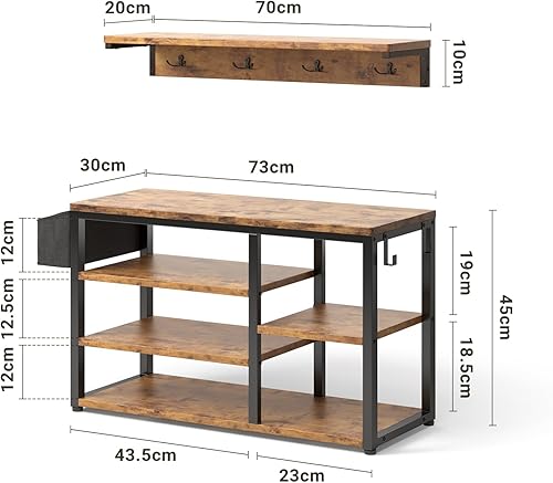 Xbro Porte-manteau mural 4 en 1 avec étagère, banc à chaussures, crochets, poche latérale, marron - Nail Gallerys