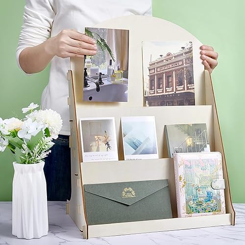 PH PandaHall Présentoir de Cartes de Vœux à 3 Niveau Supports à Photos en Bois Organisateur de Cartes pour Cartes de Vœux Photos Cartes Postales sous Verres Fournisseurs 40x24x57cm - Nail Gallerys