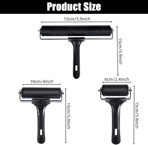 Lot de 3 Rouleau en Caoutchouc, Rouleau Encreur, Rouleau de Gravure en Caoutchouc, Rouleau de Colle en Caoutchouc, Rouleau à Couture, pour la Gravure, les Loisirs Créatifs (6 cm/10 cm/15 cm) - Nail Gallerys