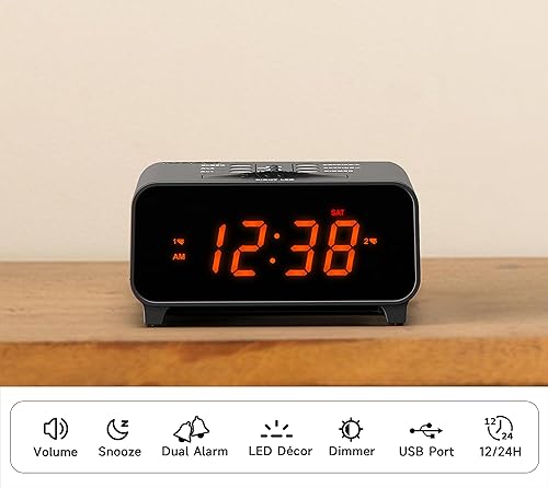 iTOMA Petit Réveil, Double Réveil avec 4 Modes d'alarme Hebdomadaires, Snooze,Gradateurs Automatiques et Manuels, 12/24 Heures, Veilleuse et Horloge à Affichage LED Orange pour Chambre 213 - Nail Gallerys