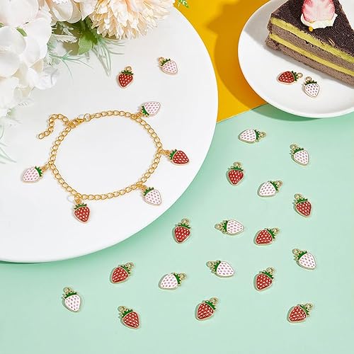 UNICRAFTALE 80 pièce 2 couleurs Breloques Fraise Mini Breloques en Forme de Fruits Mignons Breloques en Émail pour la Fabrication de Bijoux Breloques Bracelets Boucles D'Oreilles Colliers Artisanat - Nail Gallerys