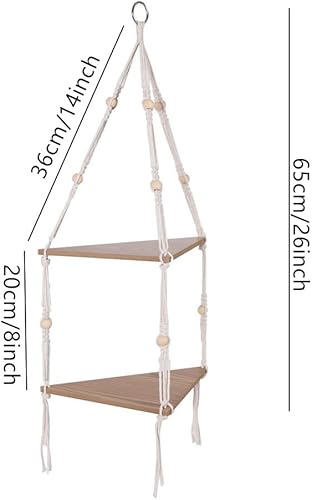 Étagère murale d'angle suspendue à 2 niveaux avec corde, étagères flottantes en bois, support de plantes bohème rustique, organisateur de rangement de ferme, étagères suspendues pour plantes, pots, - Nail Gallerys