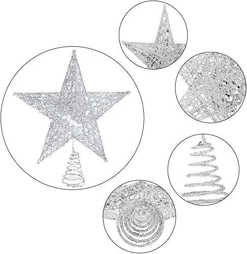SUNCHE Topper Étoile de Sapin de Noël, Décoration de Noël Étoiles Topper, Étoile en Métal Scintillante, 20 cm Star Treetop, Étoile de Sapin de Noël à 5 Branches, Ornement pour Fête, Maison, Rouge - Nail Gallerys