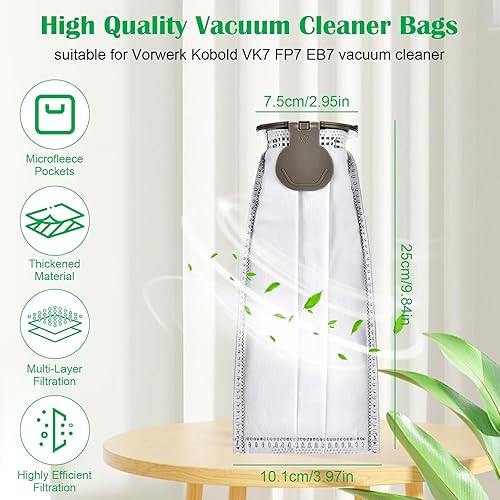 12 Sacs Aspirateur Microfibre pour Vorwerk Kobold VK7S VK7 FP7S FP7, Sac à Poussière de Rechange, Sac Aspirateur avec 2 Filtres Moteur et 1 Brosse de Nettoyage, Accessoires pour Aspirateurs - Nail Gallerys
