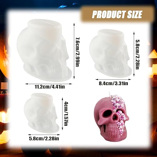 Lot de 3 moules à bougie en résine époxy 3D en forme de tête de mort pour Halloween, crâne d'Halloween, résine époxy, moule en silicone pour décoration de la maison, Halloween - Nail Gallerys