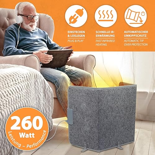 Mi-Heat Chauffage infrarouge de bureau Panneau chauffant 260W | Chauffage d'appoint pour bureau Bureau Poste de travail sous la table | Température jusqu'à 60°C pliable, gris - Nail Gallerys