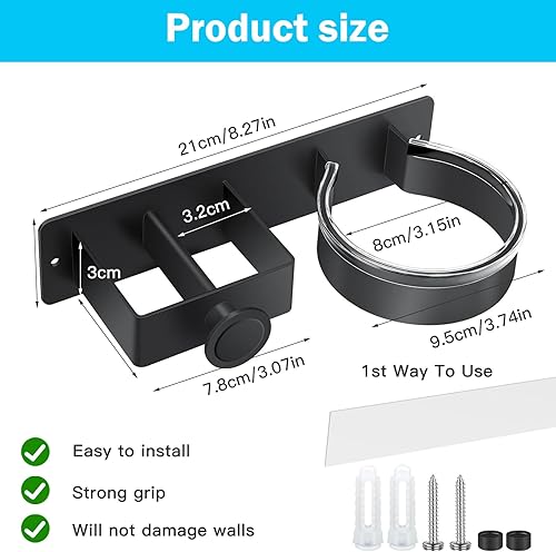 Support Sèche Cheveux sans Perçage, Support Seche Cheveux et Lisseur, Organisateur de Salle de Bain Multifonctionnel, Porte Outils pour Hôtel, Salle de Bain, Salon, Salon de Coiffure - Nail Gallerys
